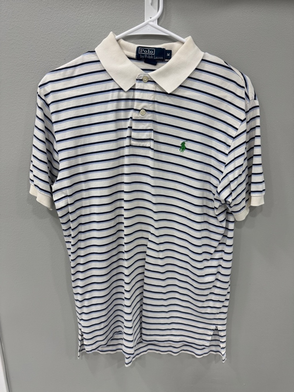 Polo by Ralph Lauren White Navy Striped Polo with Green Pony